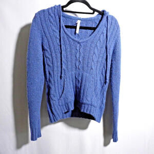 Lilu Angora Wool Blend Blue Hooded Sweater M Preppy Academia Cable Knit Crop